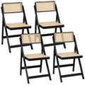 Set of 4 Foldable Wooden Rattan Dining Chairs - Black