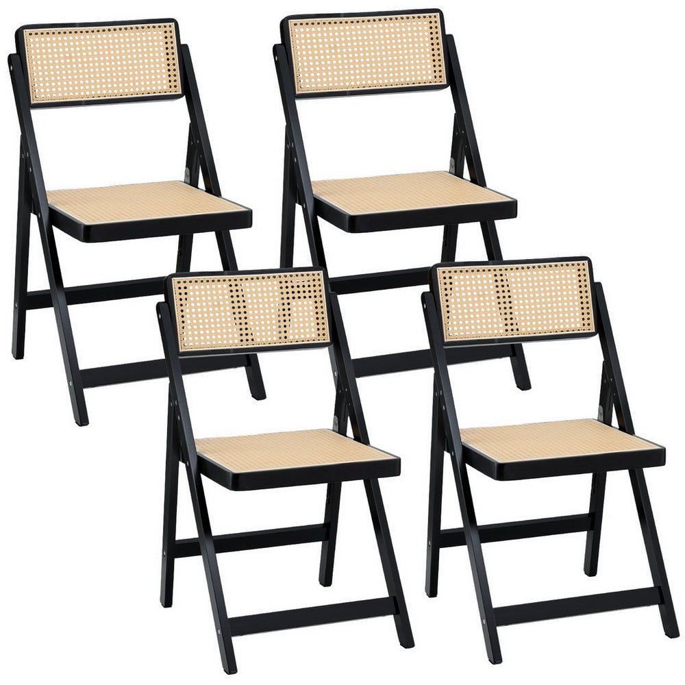4x Dining Chairs Wooden Rattan Foldable Black - Furniture > Dining > Kitchen & Dining Chairs - Rivercity House & Home Co. (ABN 18 642 972 209) - Affordable Modern Furniture Australia