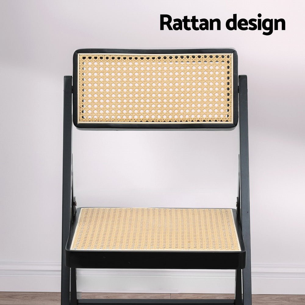 4x Dining Chairs Wooden Rattan Foldable Black - Furniture > Dining > Kitchen & Dining Chairs - Rivercity House & Home Co. (ABN 18 642 972 209) - Affordable Modern Furniture Australia