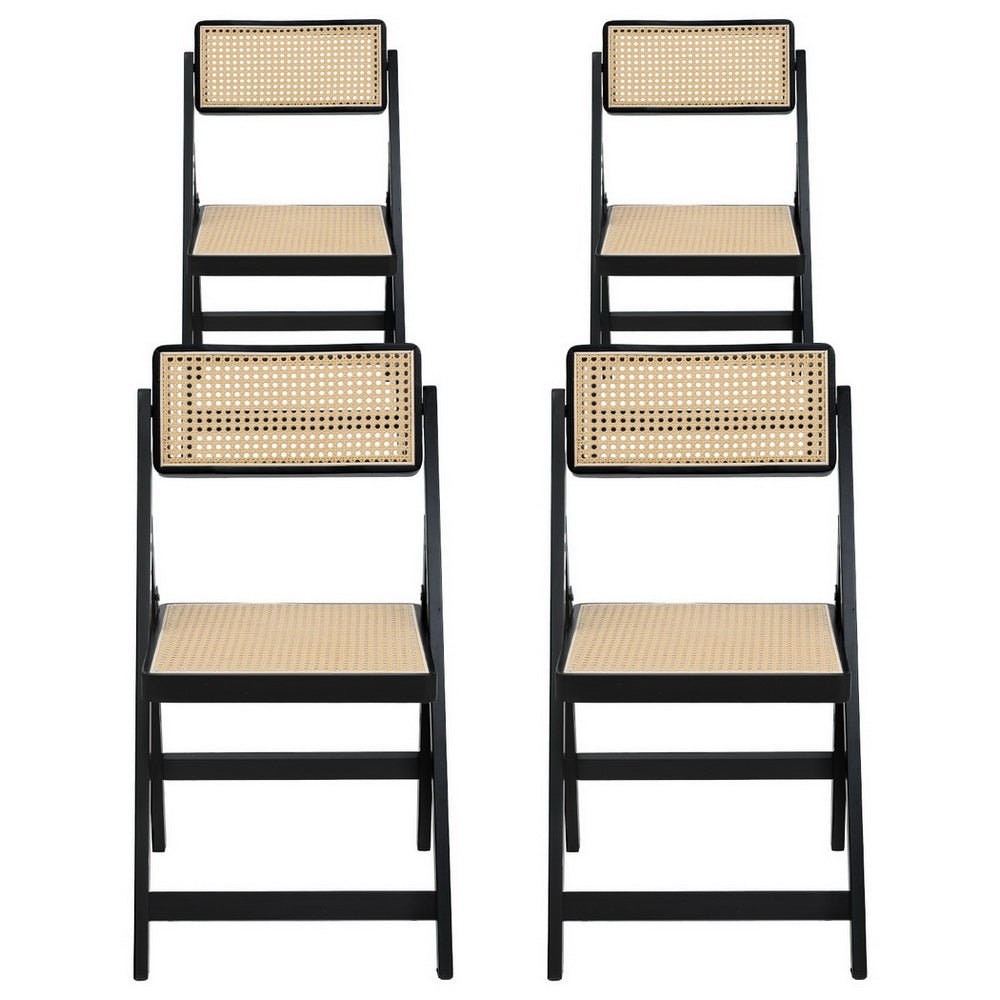 4x Dining Chairs Wooden Rattan Foldable Black - Furniture > Dining > Kitchen & Dining Chairs - Rivercity House & Home Co. (ABN 18 642 972 209) - Affordable Modern Furniture Australia