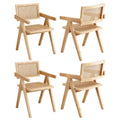 Set of 4 Wooden Dining Chairs with Rattan Seat Rubber Wood Frame - Natural
