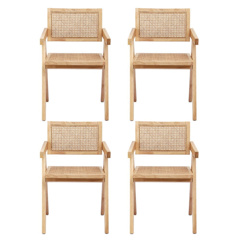 4x Dining Chairs Wooden Rattan Seat Rubber Wood Frame - Furniture > Dining > Kitchen & Dining Chairs - Rivercity House & Home Co. (ABN 18 642 972 209) - Affordable Modern Furniture Australia