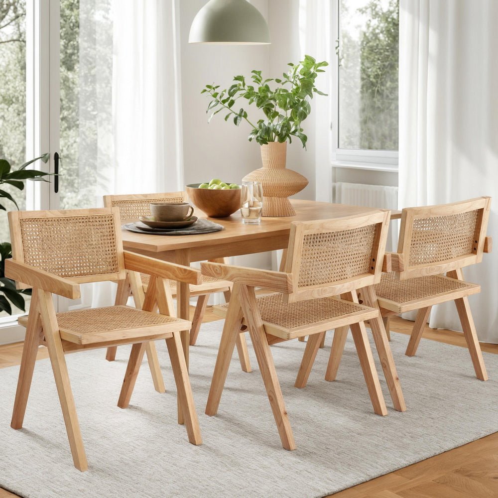 4x Dining Chairs Wooden Rattan Seat Rubber Wood Frame - Furniture > Dining > Kitchen & Dining Chairs - Rivercity House & Home Co. (ABN 18 642 972 209) - Affordable Modern Furniture Australia