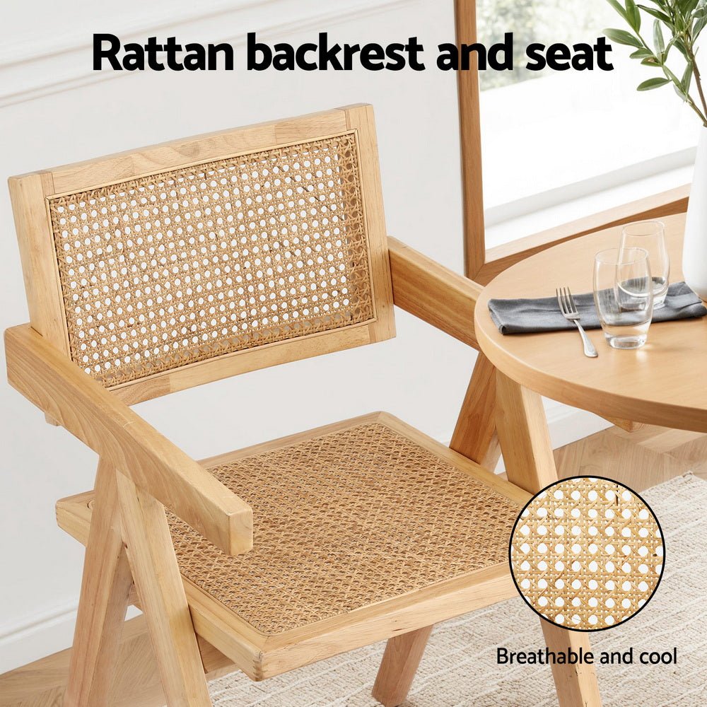 4x Dining Chairs Wooden Rattan Seat Rubber Wood Frame - Furniture > Dining > Kitchen & Dining Chairs - Rivercity House & Home Co. (ABN 18 642 972 209) - Affordable Modern Furniture Australia