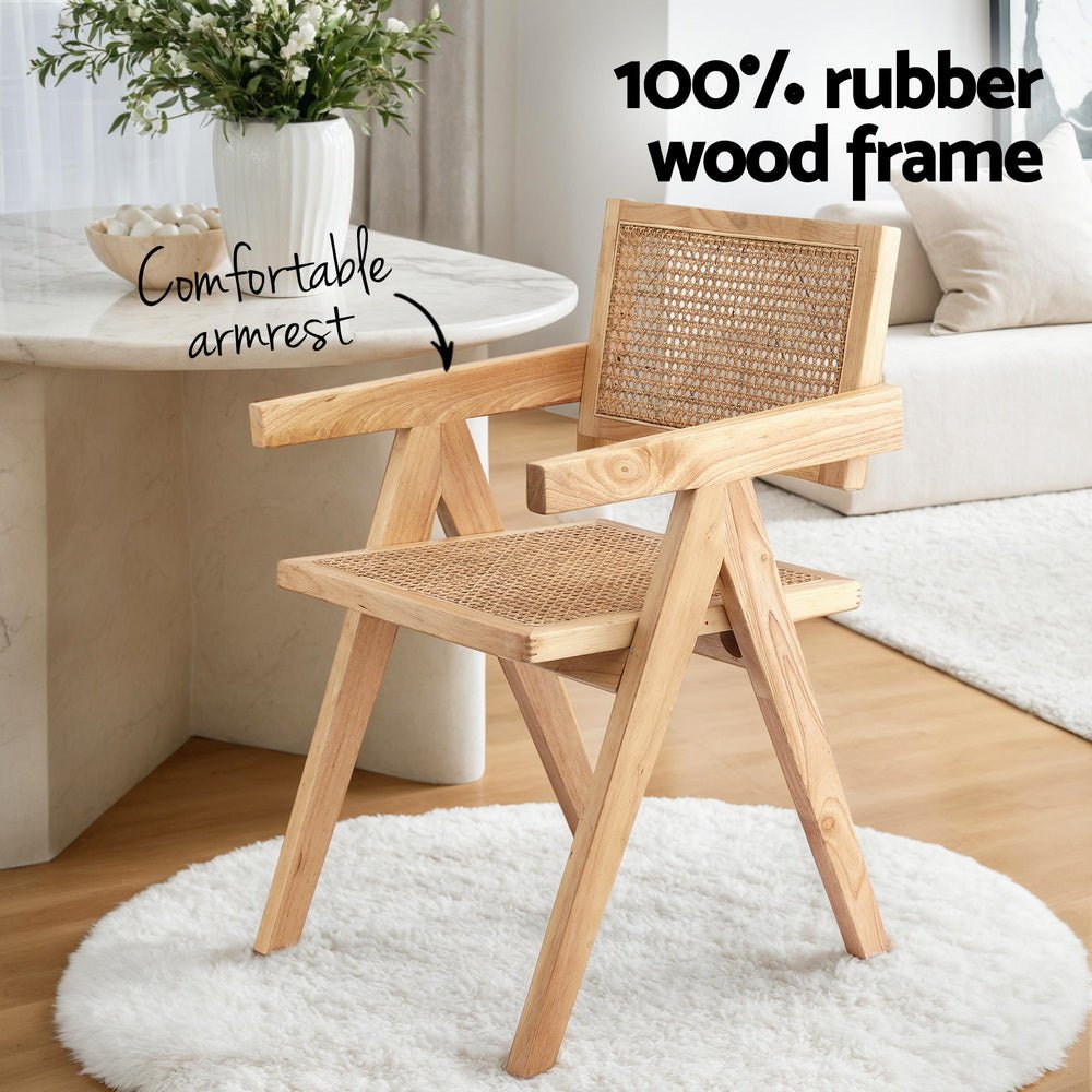 4x Dining Chairs Wooden Rattan Seat Rubber Wood Frame - Furniture > Dining > Kitchen & Dining Chairs - Rivercity House & Home Co. (ABN 18 642 972 209) - Affordable Modern Furniture Australia