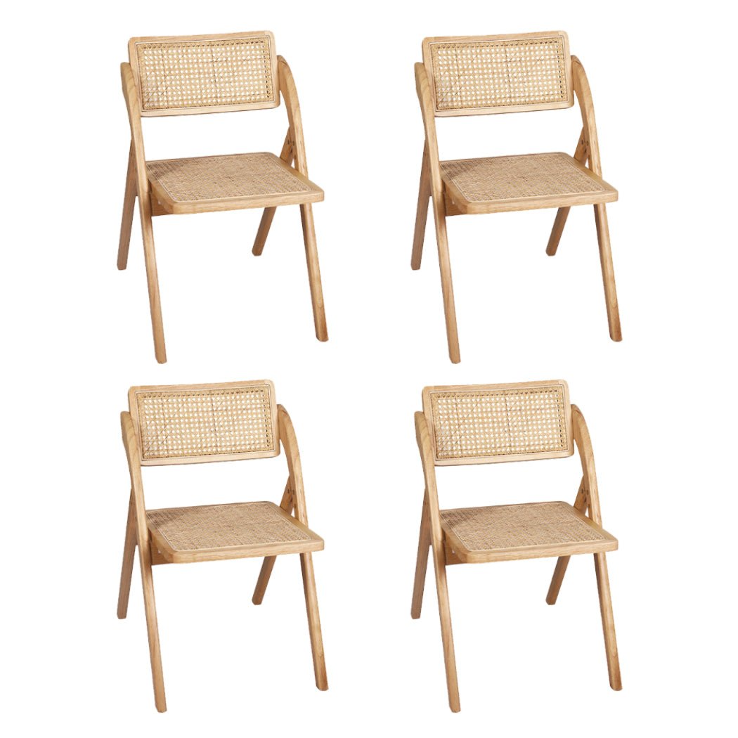 4X Foldable Dining Accent Chairs with Rattan - Natural - Rivercity House & Home Co. (ABN 18 642 972 209) - Affordable Modern Furniture Australia