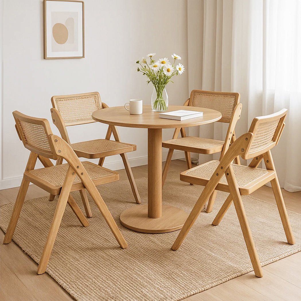 4X Foldable Dining Accent Chairs with Rattan - Natural - Rivercity House & Home Co. (ABN 18 642 972 209) - Affordable Modern Furniture Australia