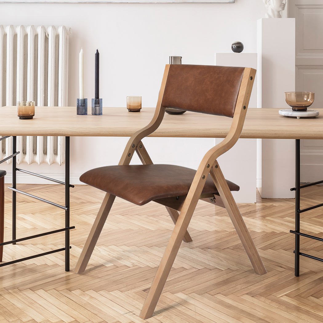 4x Foldable Dining Chairs with PU Leather Seat - Tan - Rivercity House & Home Co. (ABN 18 642 972 209) - Affordable Modern Furniture Australia