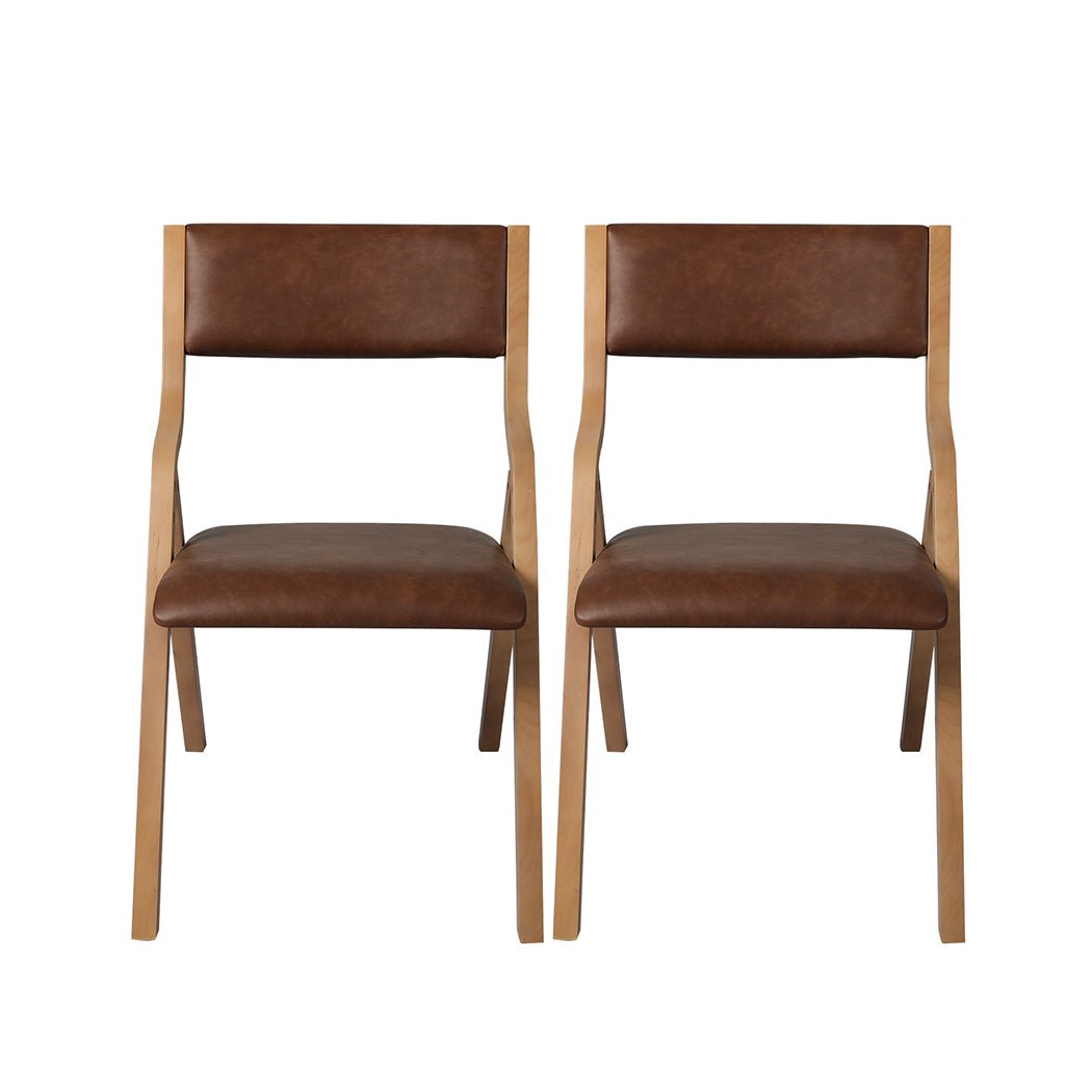 4x Foldable Dining Chairs with PU Leather Seat - Tan - Rivercity House & Home Co. (ABN 18 642 972 209) - Affordable Modern Furniture Australia