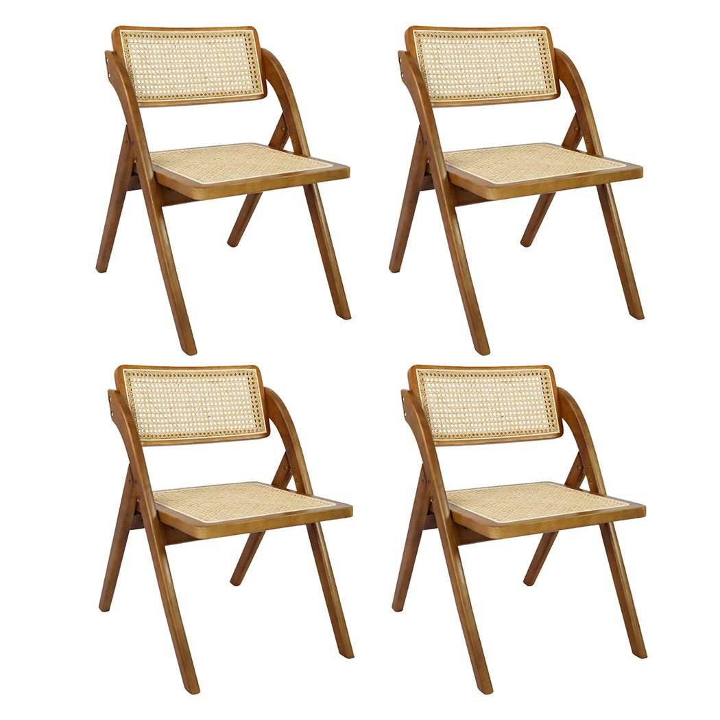 4X Foldable Rattan Dining Chairs with Rubber Wood Frame - Walnut - Rivercity House & Home Co. (ABN 18 642 972 209) - Affordable Modern Furniture Australia