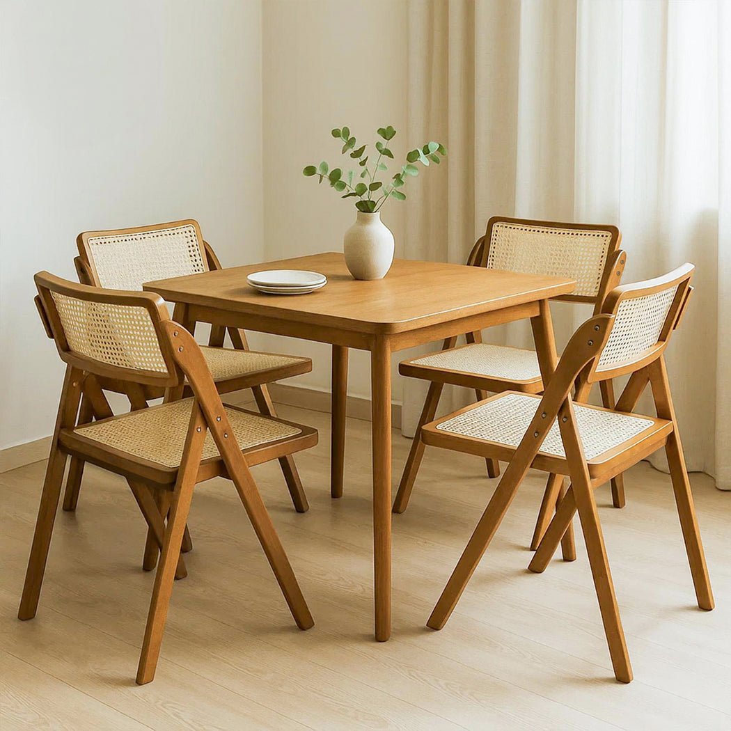 4X Foldable Rattan Dining Chairs with Rubber Wood Frame - Walnut - Rivercity House & Home Co. (ABN 18 642 972 209) - Affordable Modern Furniture Australia