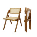 4X Foldable Rattan Dining Chairs with Rubber Wood Frame - Walnut
