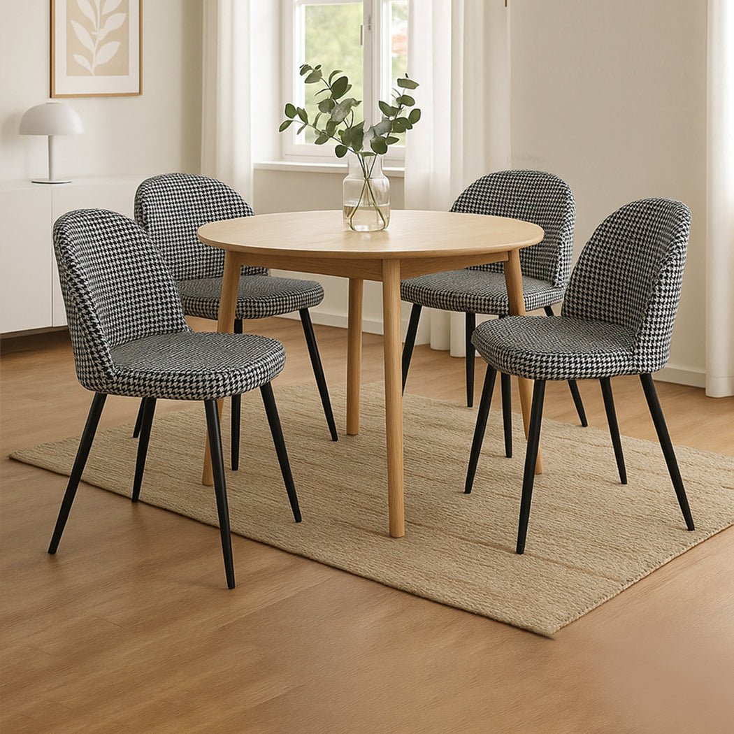 4x French Provincial Dining Chairs with Velvet Houndstooth Upholstery - Black & White - Rivercity House & Home Co. (ABN 18 642 972 209) - Affordable Modern Furniture Australia
