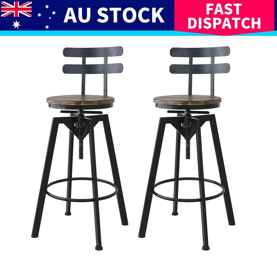 4x Industrial Adjustable Bar Stool with Backrest - Brown - Rivercity House & Home Co. (ABN 18 642 972 209) - Affordable Modern Furniture Australia