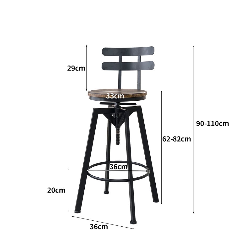 4x Industrial Adjustable Bar Stool with Backrest - Brown - Rivercity House & Home Co. (ABN 18 642 972 209) - Affordable Modern Furniture Australia