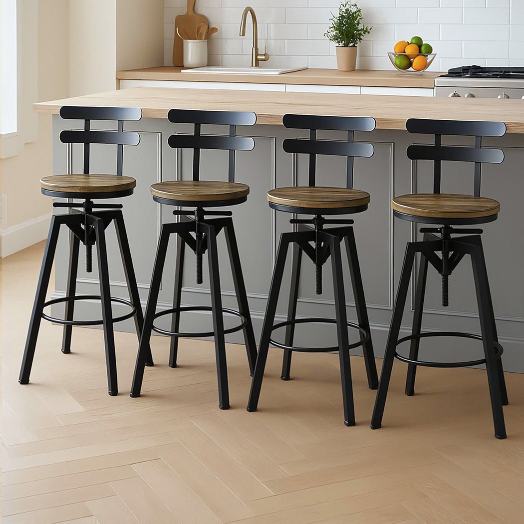 4x Industrial Adjustable Bar Stool with Backrest - Brown - Rivercity House & Home Co. (ABN 18 642 972 209) - Affordable Modern Furniture Australia