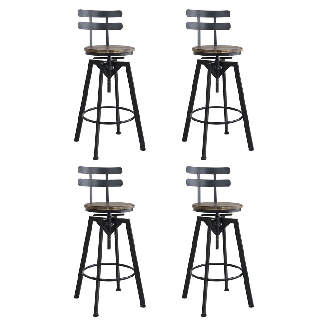 4x Industrial Adjustable Bar Stool with Backrest - Brown - Rivercity House & Home Co. (ABN 18 642 972 209) - Affordable Modern Furniture Australia