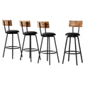 Set of 4 Ronan Industrial Leather Bar Stools - Black
