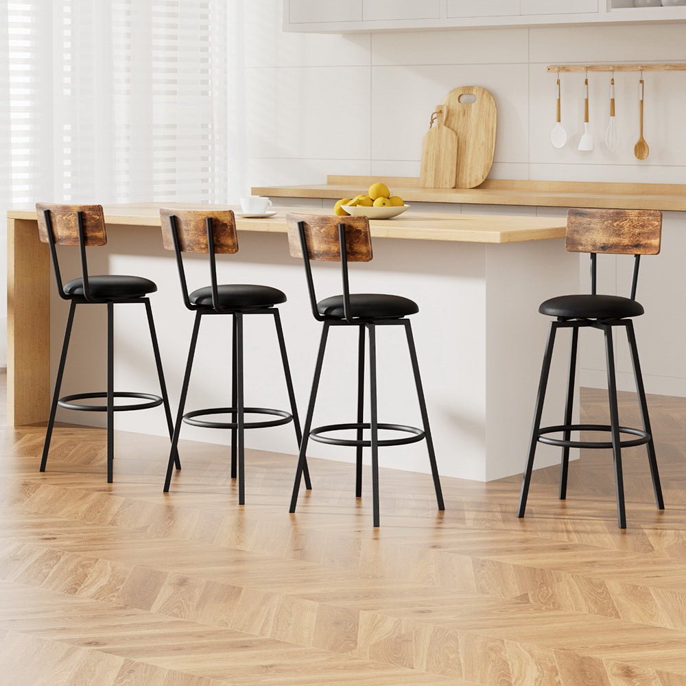 4X Industrial Bar Stools Upholstered Counter Chairs Steel Frame Anti - Scratch - Furniture > Bar Stools & Chairs > Table & Bar Stools - Rivercity House & Home Co. (ABN 18 642 972 209) - Affordable Modern Furniture Australia