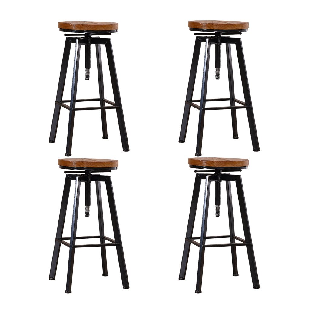 4x Industrial Kitchen Bar Stools with Adjustable Height - Metal & Wood Finish - Rivercity House & Home Co. (ABN 18 642 972 209) - Affordable Modern Furniture Australia