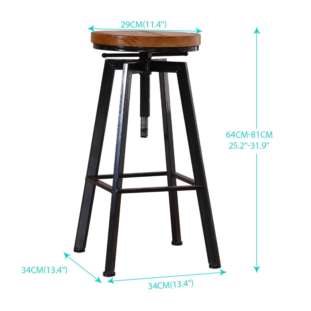 4x Industrial Kitchen Bar Stools with Adjustable Height - Metal & Wood Finish - Rivercity House & Home Co. (ABN 18 642 972 209) - Affordable Modern Furniture Australia