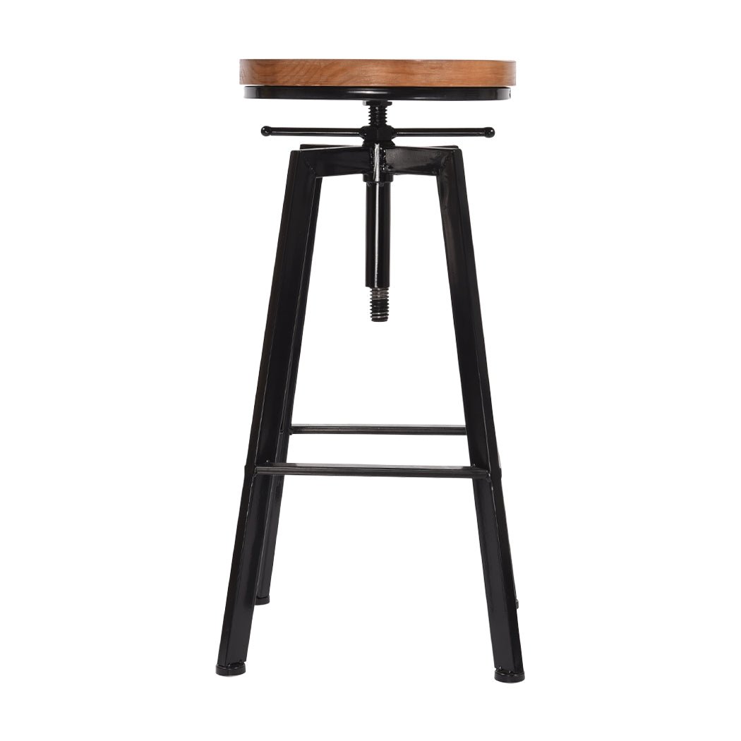 4x Industrial Kitchen Bar Stools with Adjustable Height - Metal & Wood Finish - Rivercity House & Home Co. (ABN 18 642 972 209) - Affordable Modern Furniture Australia