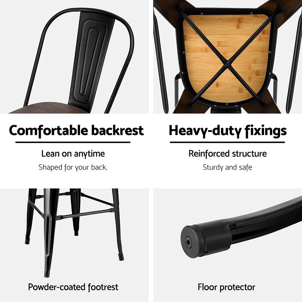 4x Metal Bar Stools Wooden Seat Retro Counter Stool - Furniture > Bar Stools & Chairs > Table & Bar Stools - Rivercity House & Home Co. (ABN 18 642 972 209) - Affordable Modern Furniture Australia