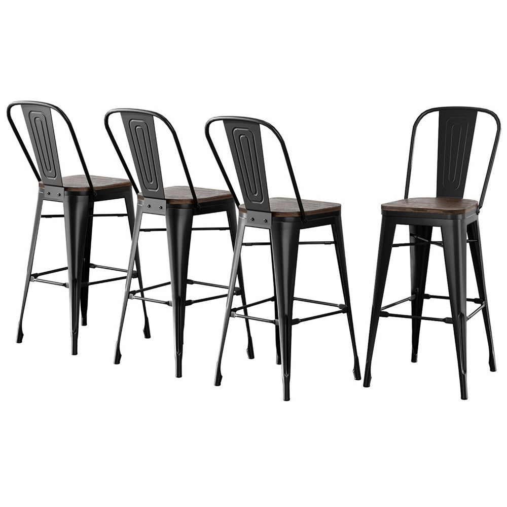 4x Metal Bar Stools Wooden Seat Retro Counter Stool - Furniture > Bar Stools & Chairs > Table & Bar Stools - Rivercity House & Home Co. (ABN 18 642 972 209) - Affordable Modern Furniture Australia