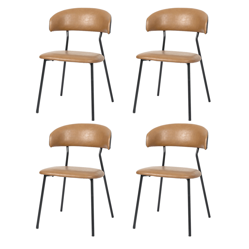 4x PU Leather Dining Chairs with Metal Legs - Brown - Rivercity House & Home Co. (ABN 18 642 972 209) - Affordable Modern Furniture Australia