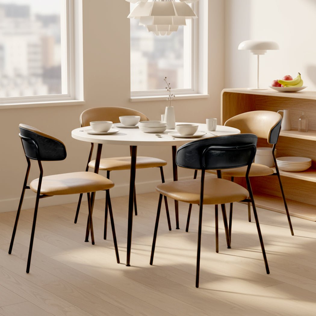 4x PU Leather Dining Chairs with Metal Legs - Brown - Rivercity House & Home Co. (ABN 18 642 972 209) - Affordable Modern Furniture Australia