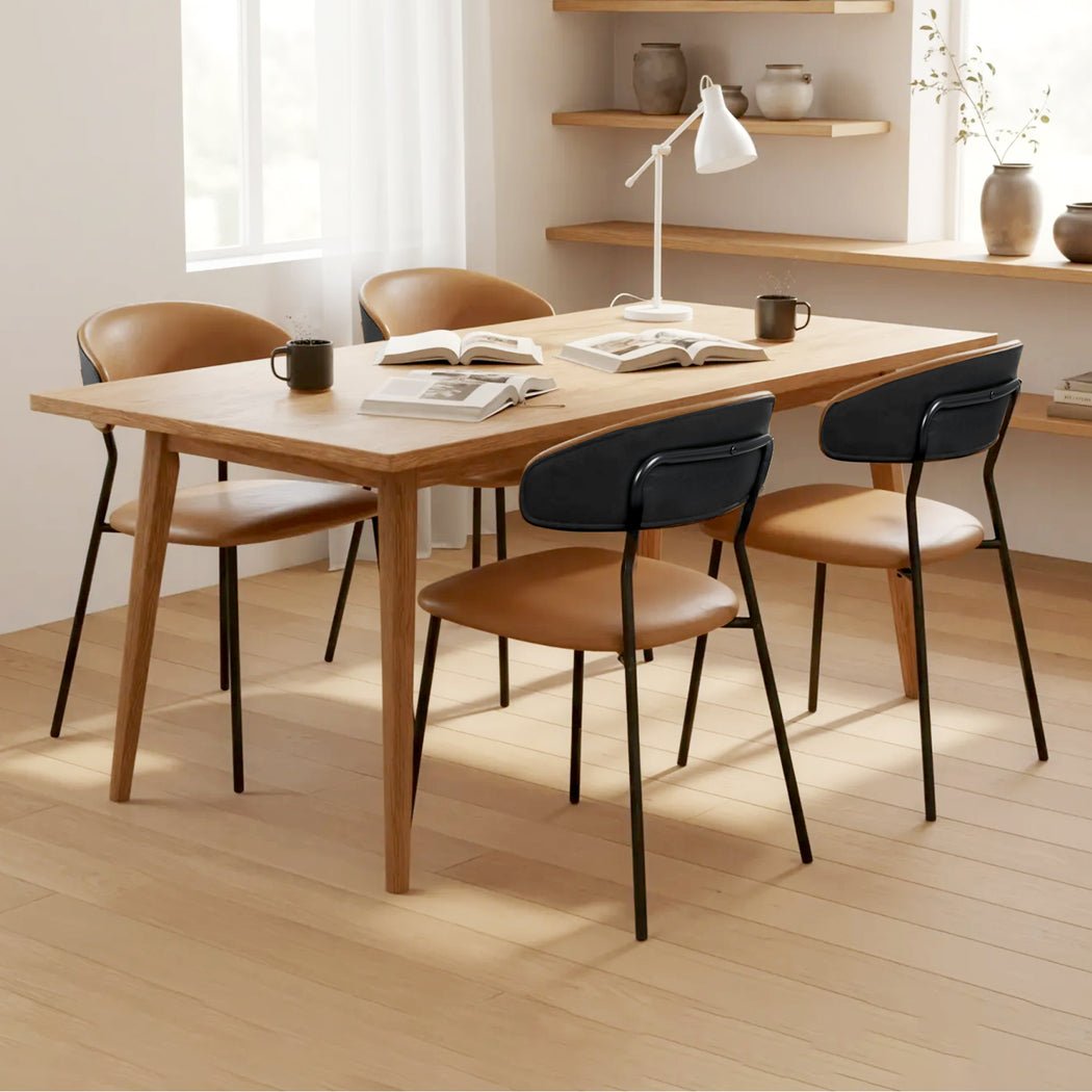 4x PU Leather Dining Chairs with Metal Legs - Brown - Rivercity House & Home Co. (ABN 18 642 972 209) - Affordable Modern Furniture Australia