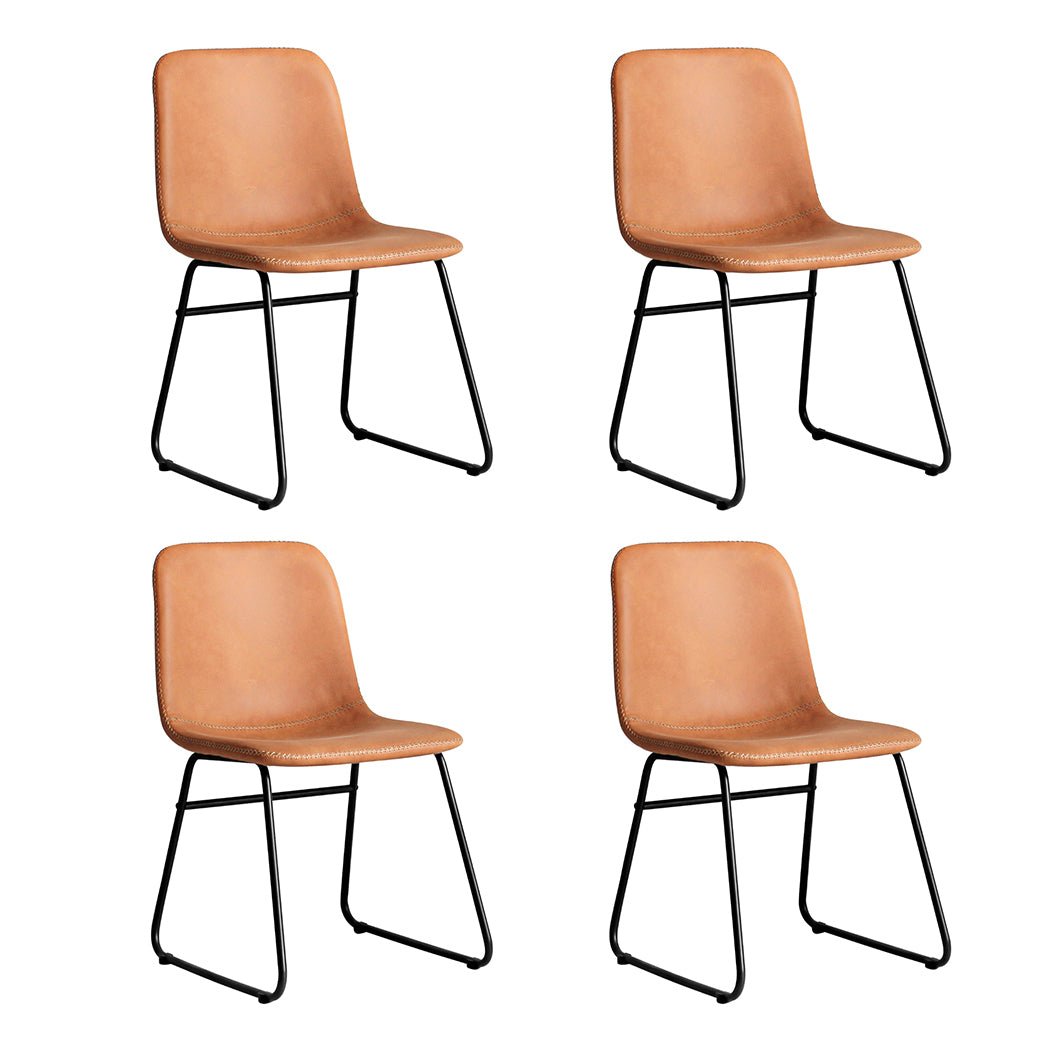 4x PU Leather Dining Chairs with Steel Legs - Brown - Rivercity House & Home Co. (ABN 18 642 972 209) - Affordable Modern Furniture Australia