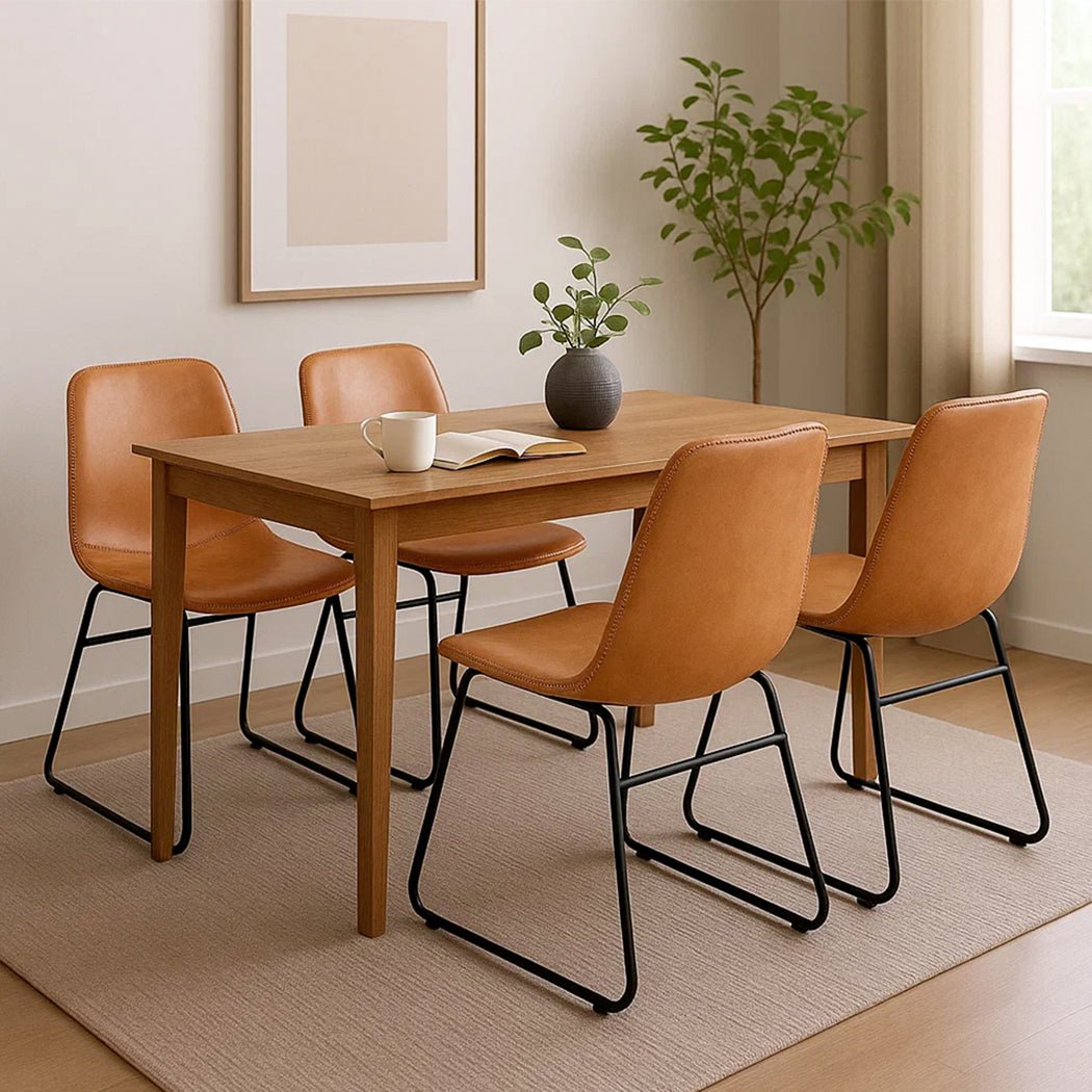 4x PU Leather Dining Chairs with Steel Legs - Brown - Rivercity House & Home Co. (ABN 18 642 972 209) - Affordable Modern Furniture Australia