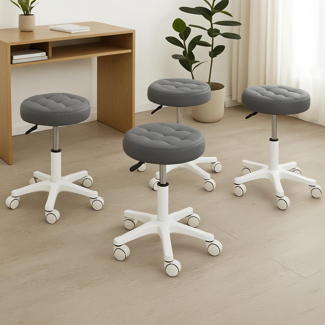 4x Rolling Swivel Bar Stool with PU Leather Seat and Casters - Grey - Rivercity House & Home Co. (ABN 18 642 972 209) - Affordable Modern Furniture Australia