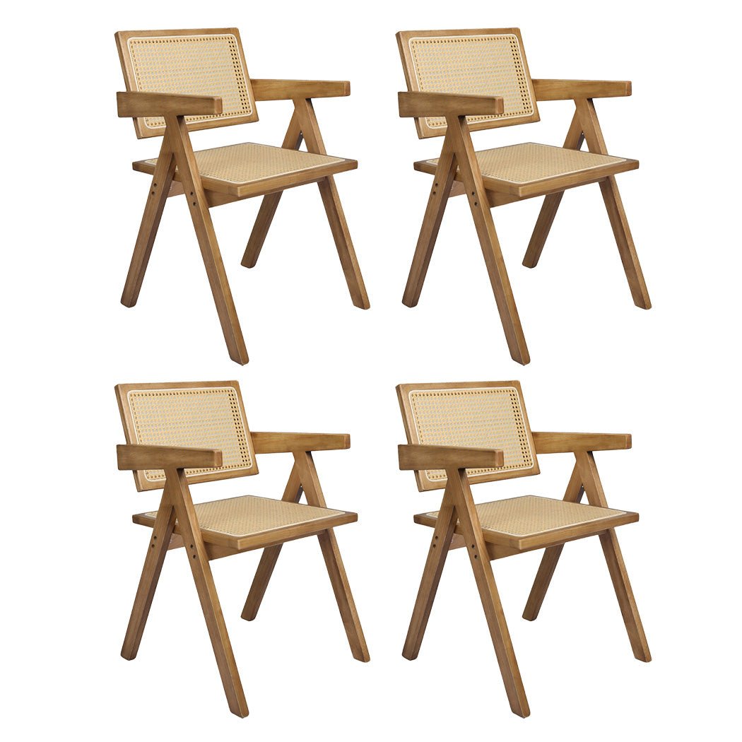 4x Solid Wood Rattan Dining Chairs Set - Natural - Rivercity House & Home Co. (ABN 18 642 972 209) - Affordable Modern Furniture Australia