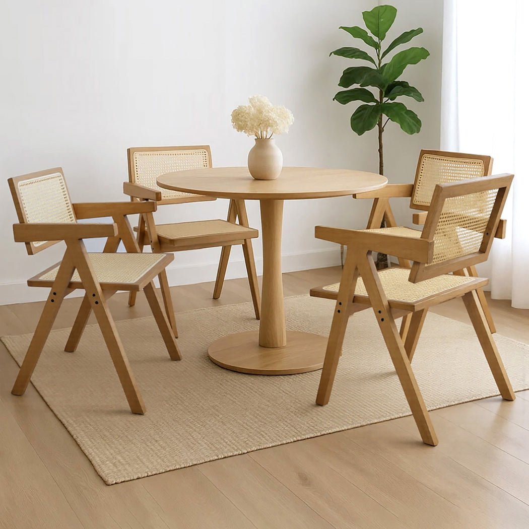 4x Solid Wood Rattan Dining Chairs Set - Natural - Rivercity House & Home Co. (ABN 18 642 972 209) - Affordable Modern Furniture Australia