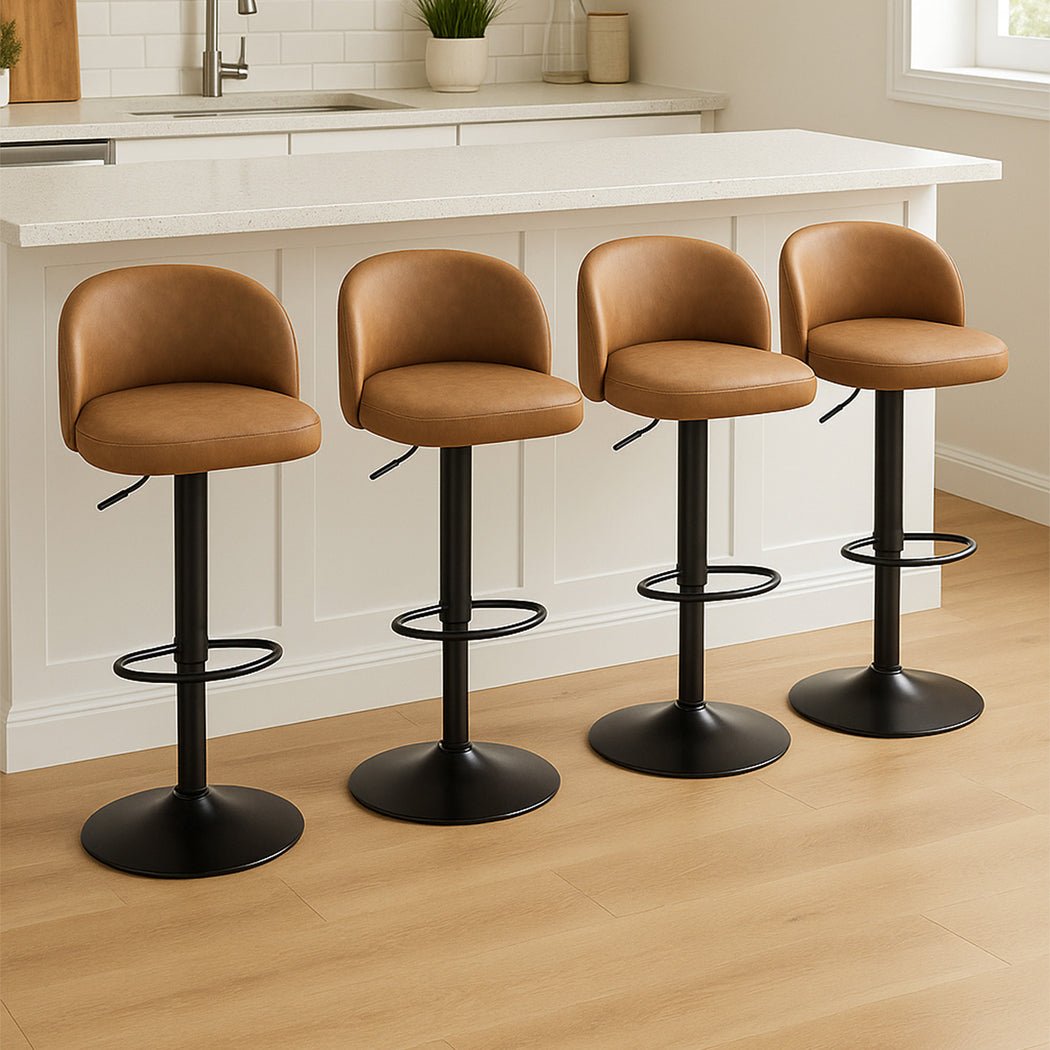 4x Swivel Gas Lift Bar Stools with PU Leather Seat and Backrest - Brown - Rivercity House & Home Co. (ABN 18 642 972 209) - Affordable Modern Furniture Australia