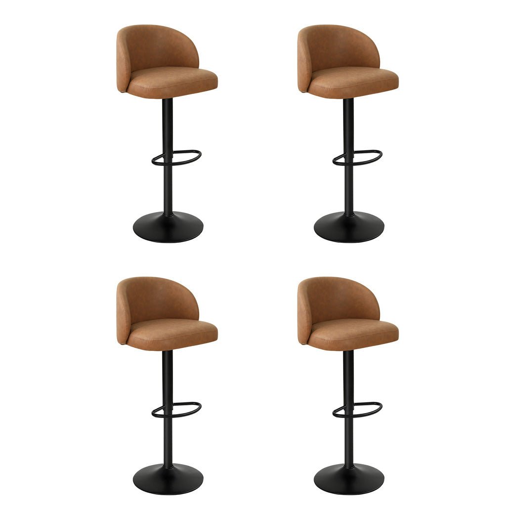 4x Swivel Gas Lift Bar Stools with PU Leather Seat and Backrest - Brown - Rivercity House & Home Co. (ABN 18 642 972 209) - Affordable Modern Furniture Australia