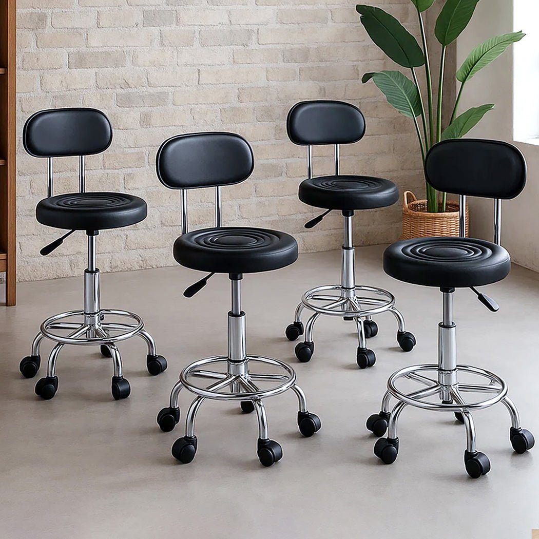 4x Swivel Salon Bar Stools with Casters and Footrest - Black - Rivercity House & Home Co. (ABN 18 642 972 209) - Affordable Modern Furniture Australia