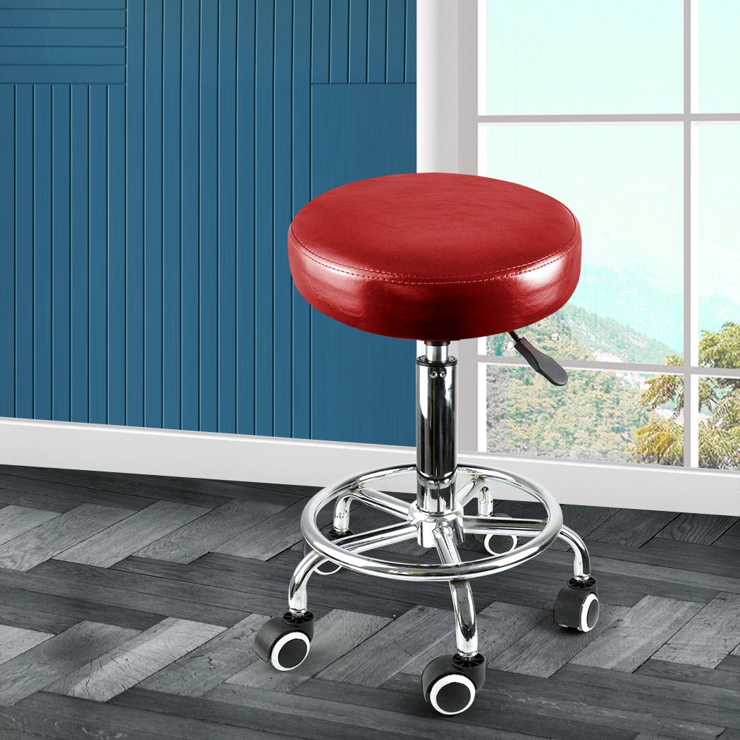 4x Swivel Salon Barber Stools with Wheels and Height Adjustment - Burgundy - Rivercity House & Home Co. (ABN 18 642 972 209) - Affordable Modern Furniture Australia