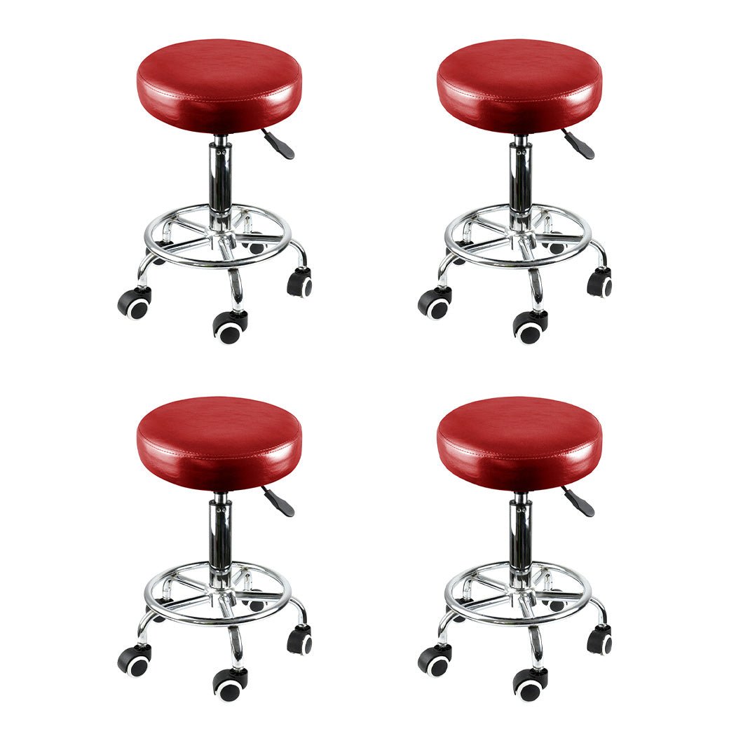 4x Swivel Salon Barber Stools with Wheels and Height Adjustment - Burgundy - Rivercity House & Home Co. (ABN 18 642 972 209) - Affordable Modern Furniture Australia