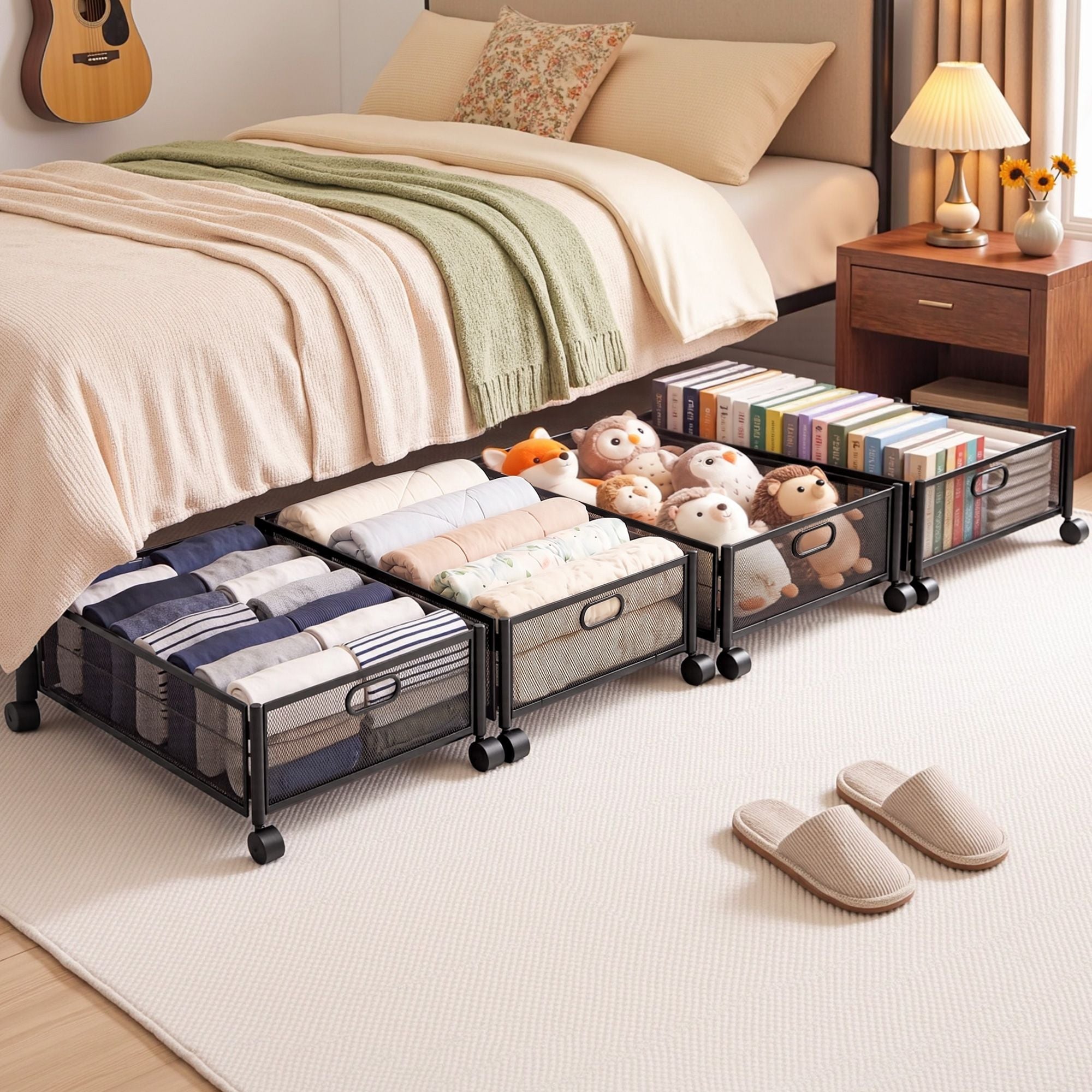 4X Under Bed Storage Containers Metal Boxes Quilt Organiser with Wheels - Home & Garden > Storage > Storage Boxes - Rivercity House & Home Co. (ABN 18 642 972 209) - Affordable Modern Furniture Australia