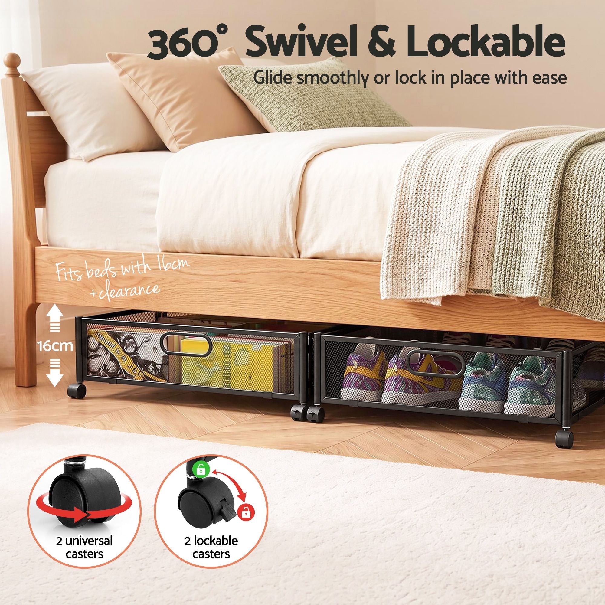 4X Under Bed Storage Containers Metal Boxes Quilt Organiser with Wheels - Home & Garden > Storage > Storage Boxes - Rivercity House & Home Co. (ABN 18 642 972 209) - Affordable Modern Furniture Australia