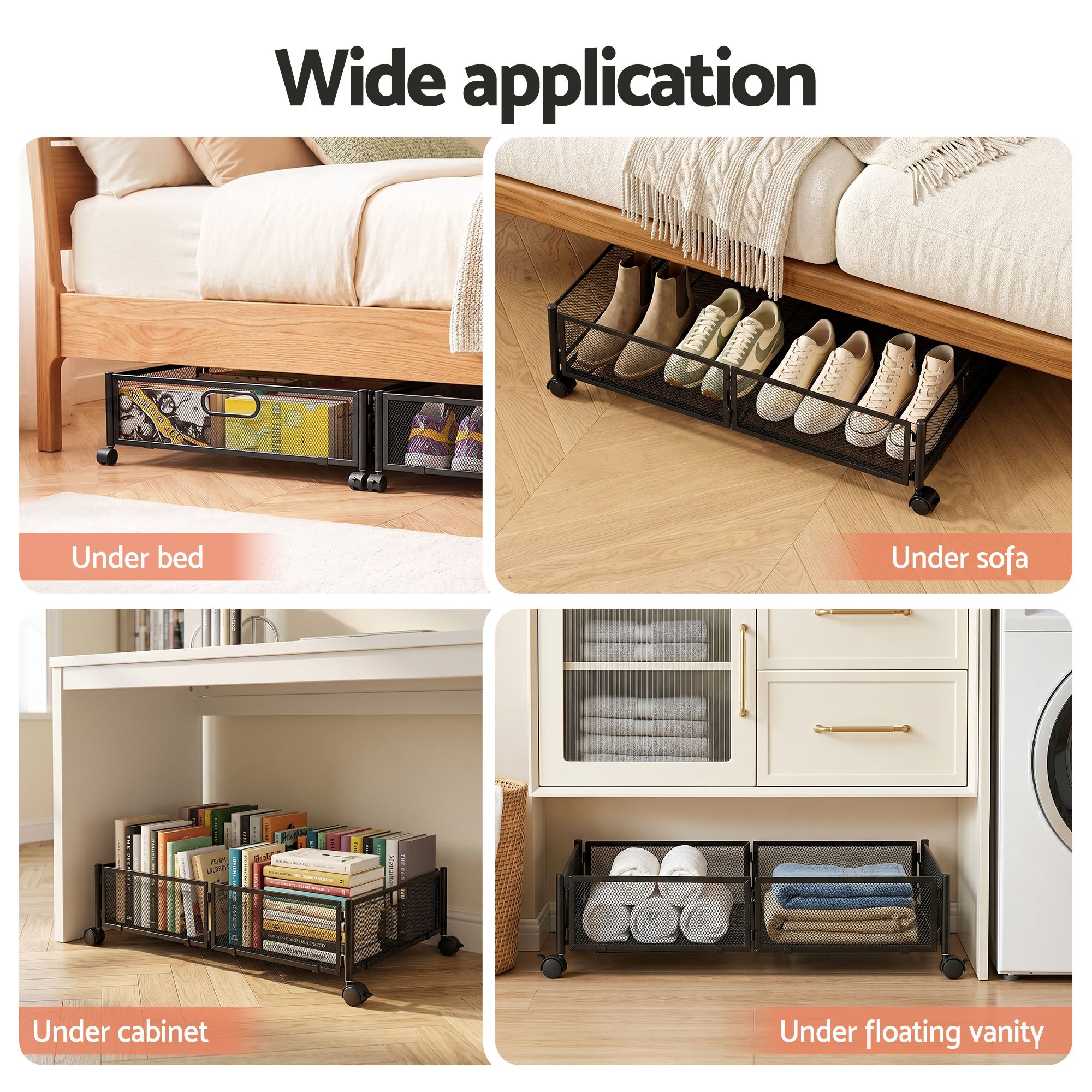 4X Under Bed Storage Containers Metal Boxes Quilt Organiser with Wheels - Home & Garden > Storage > Storage Boxes - Rivercity House & Home Co. (ABN 18 642 972 209) - Affordable Modern Furniture Australia