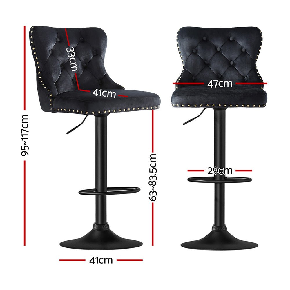4x Velvet Bar Stool Adjustable Height Nailhead Trim Kitchen Counter Stool - Furniture > Bar Stools & Chairs > Table & Bar Stools - Rivercity House & Home Co. (ABN 18 642 972 209) - Affordable Modern Furniture Australia