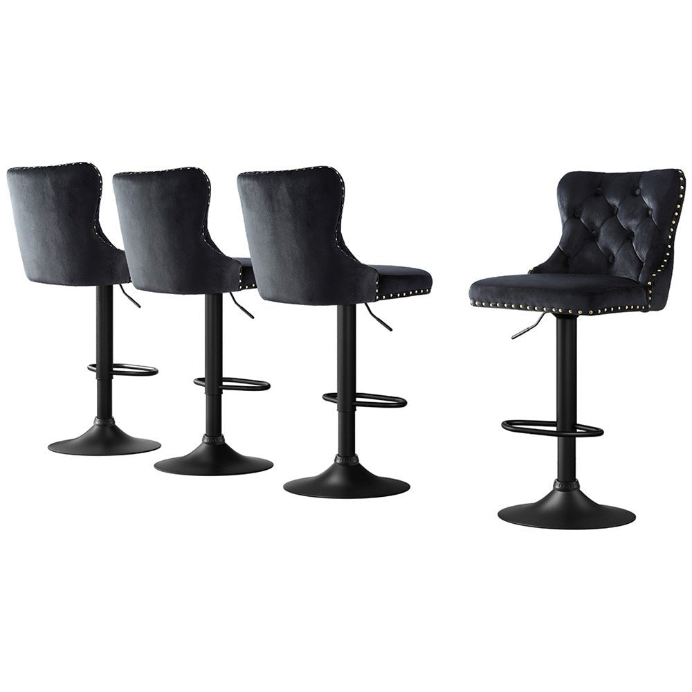 4x Velvet Bar Stool Adjustable Height Nailhead Trim Kitchen Counter Stool - Furniture > Bar Stools & Chairs > Table & Bar Stools - Rivercity House & Home Co. (ABN 18 642 972 209) - Affordable Modern Furniture Australia
