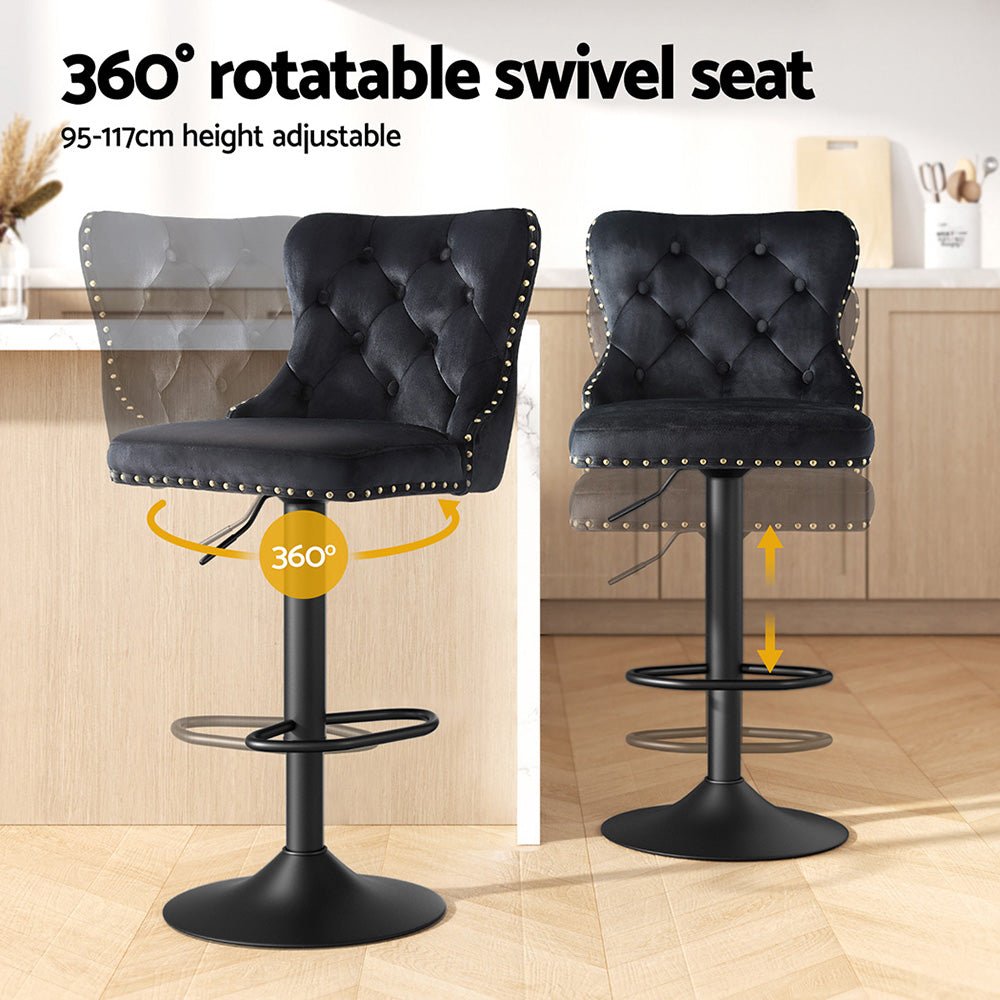 4x Velvet Bar Stool Adjustable Height Nailhead Trim Kitchen Counter Stool - Furniture > Bar Stools & Chairs > Table & Bar Stools - Rivercity House & Home Co. (ABN 18 642 972 209) - Affordable Modern Furniture Australia