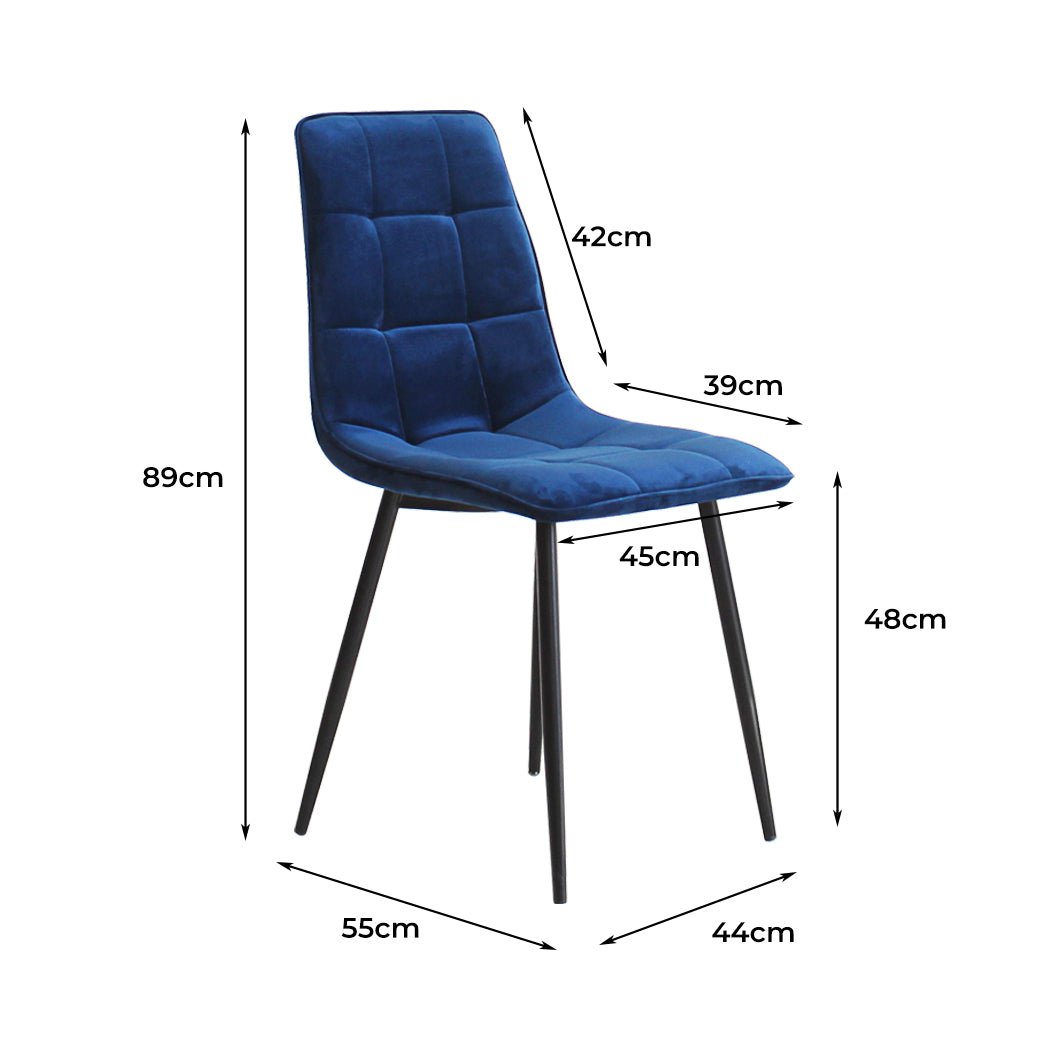 4x Velvet Dining Chairs with Steel Legs - Blue - Rivercity House & Home Co. (ABN 18 642 972 209) - Affordable Modern Furniture Australia