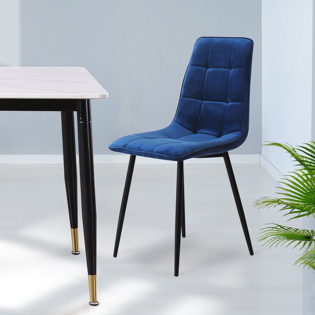4x Velvet Dining Chairs with Steel Legs - Blue - Rivercity House & Home Co. (ABN 18 642 972 209) - Affordable Modern Furniture Australia