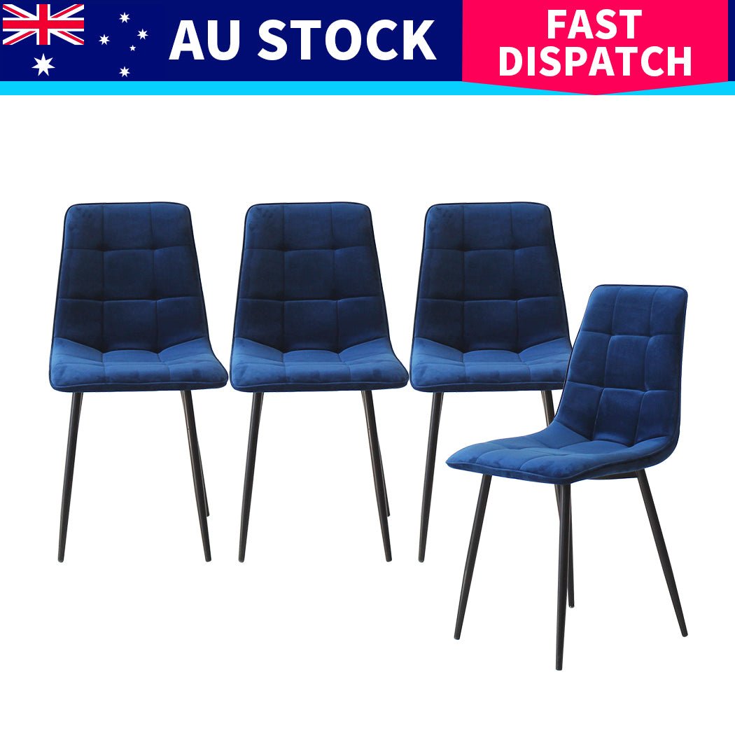 4x Velvet Dining Chairs with Steel Legs - Blue - Rivercity House & Home Co. (ABN 18 642 972 209) - Affordable Modern Furniture Australia